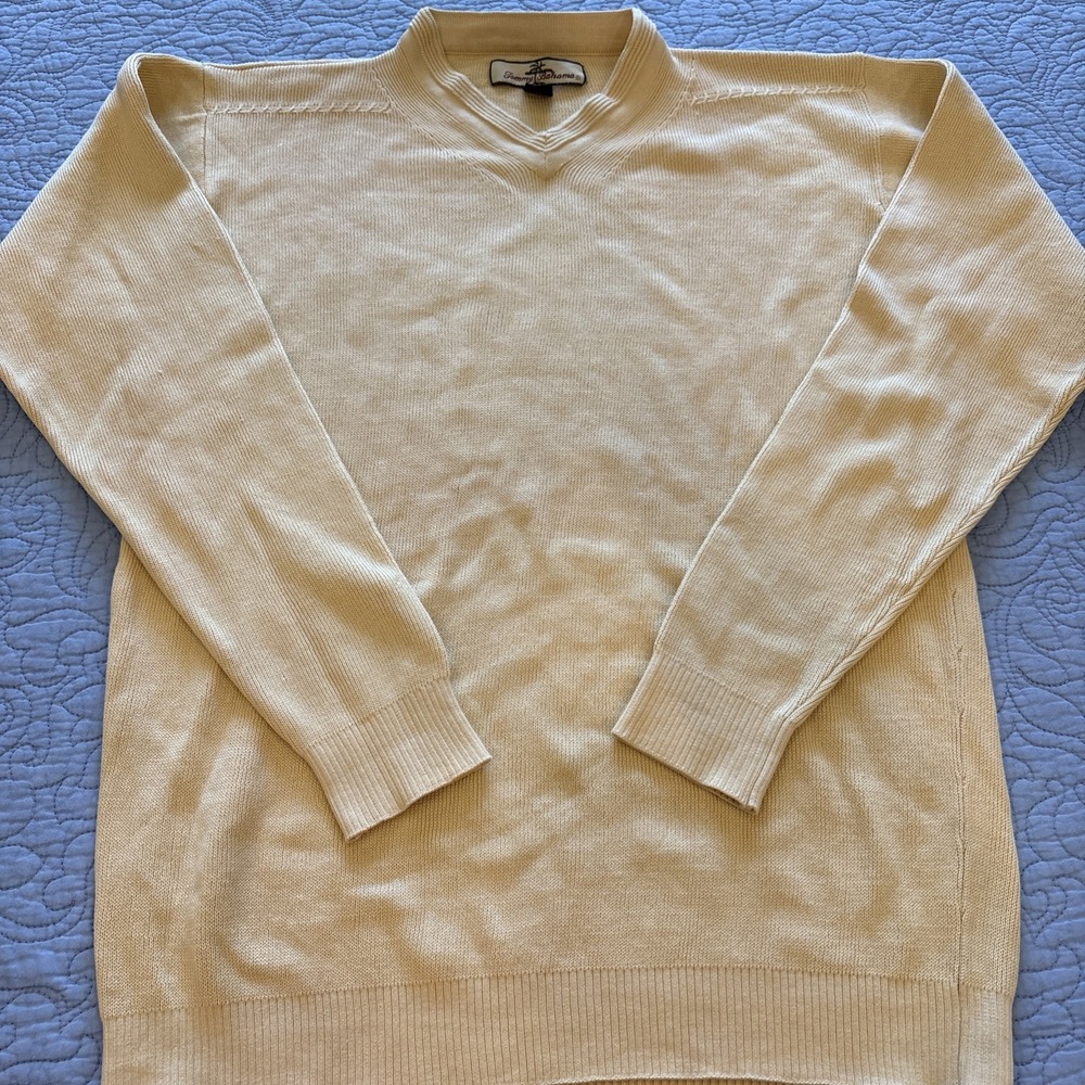 Tommy Bahama Men's Small Yellow Silk Blend‎ V-Neck Sweater